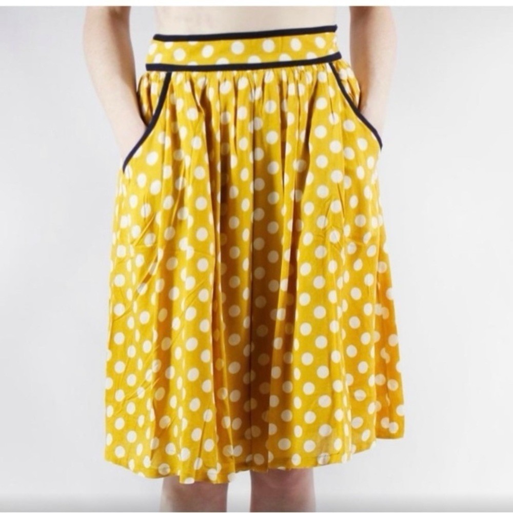 Tulip B Women's Large  Mustard Polka Skirt Whimsy Fairycore Pockets Rayon Midi